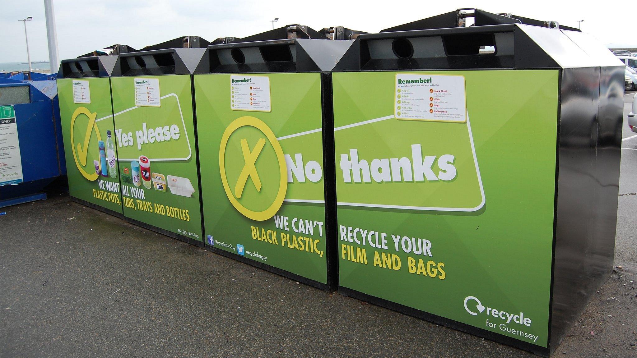 Recycling bins at Salerie Corner car park, Guernsey