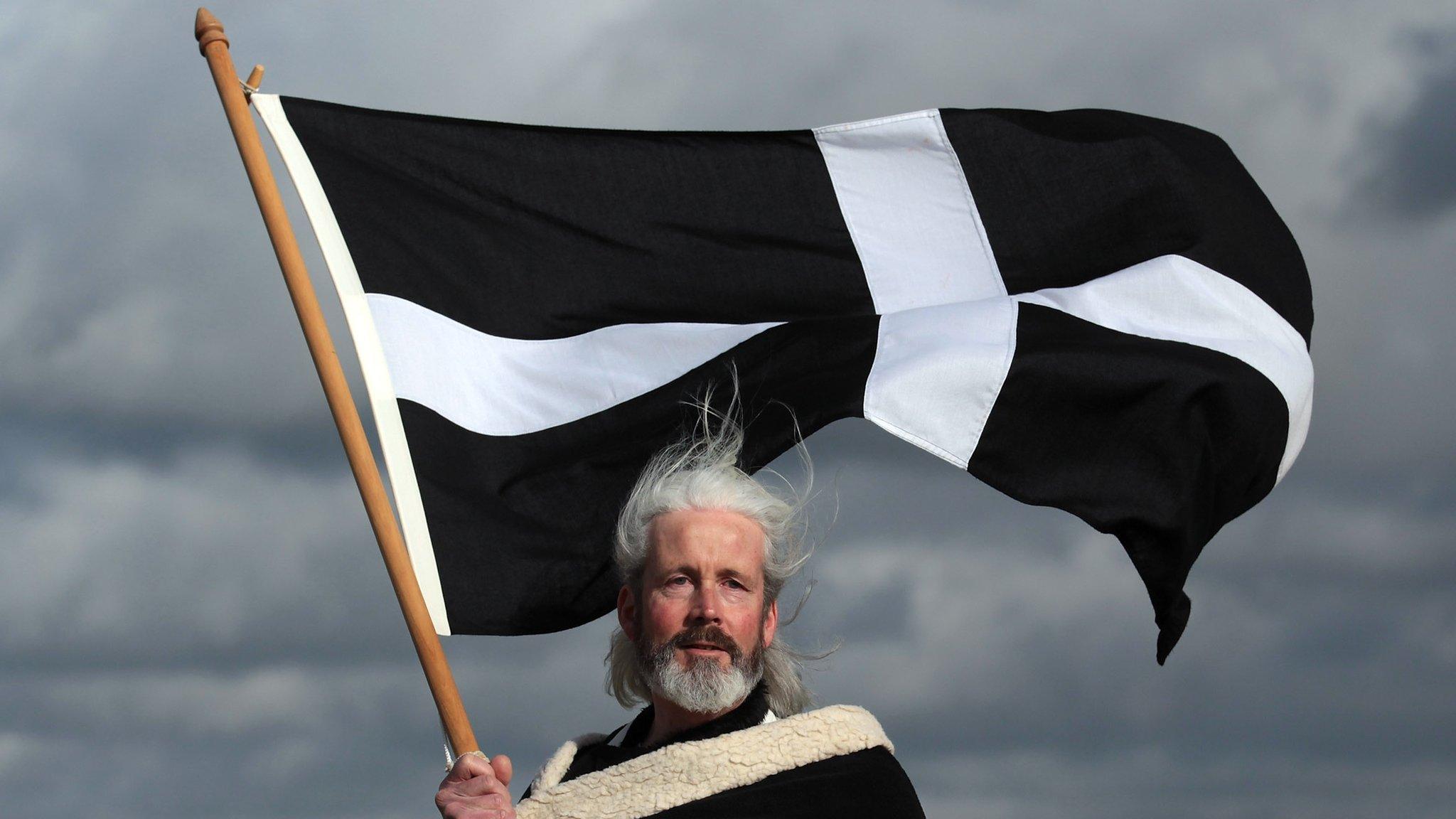 Local actor Colin Retallick plays the role of St Piran during the annual processional play to celebrate St Piran in Perranporth