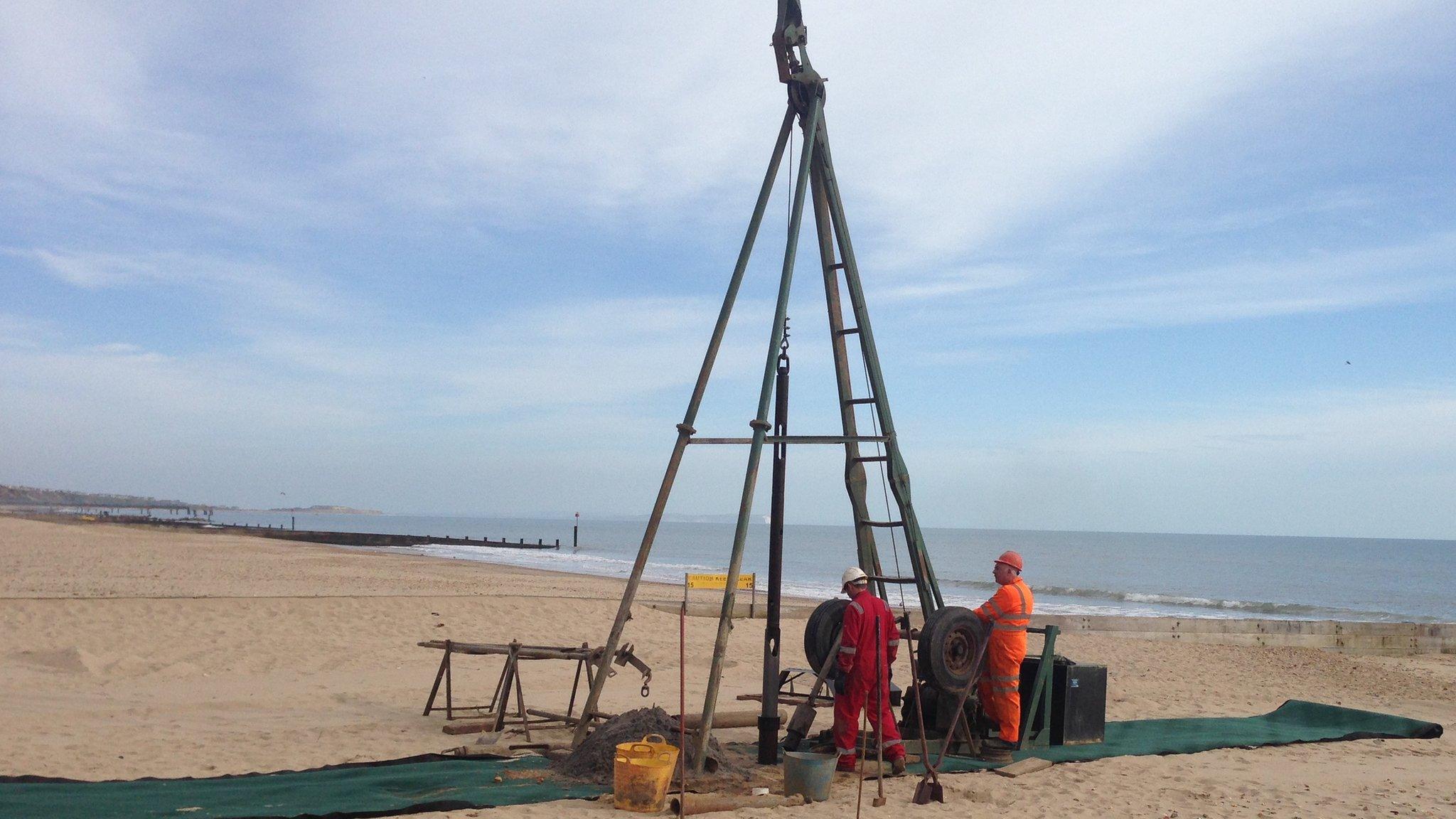 Drilling borehole on Bournemouth beach