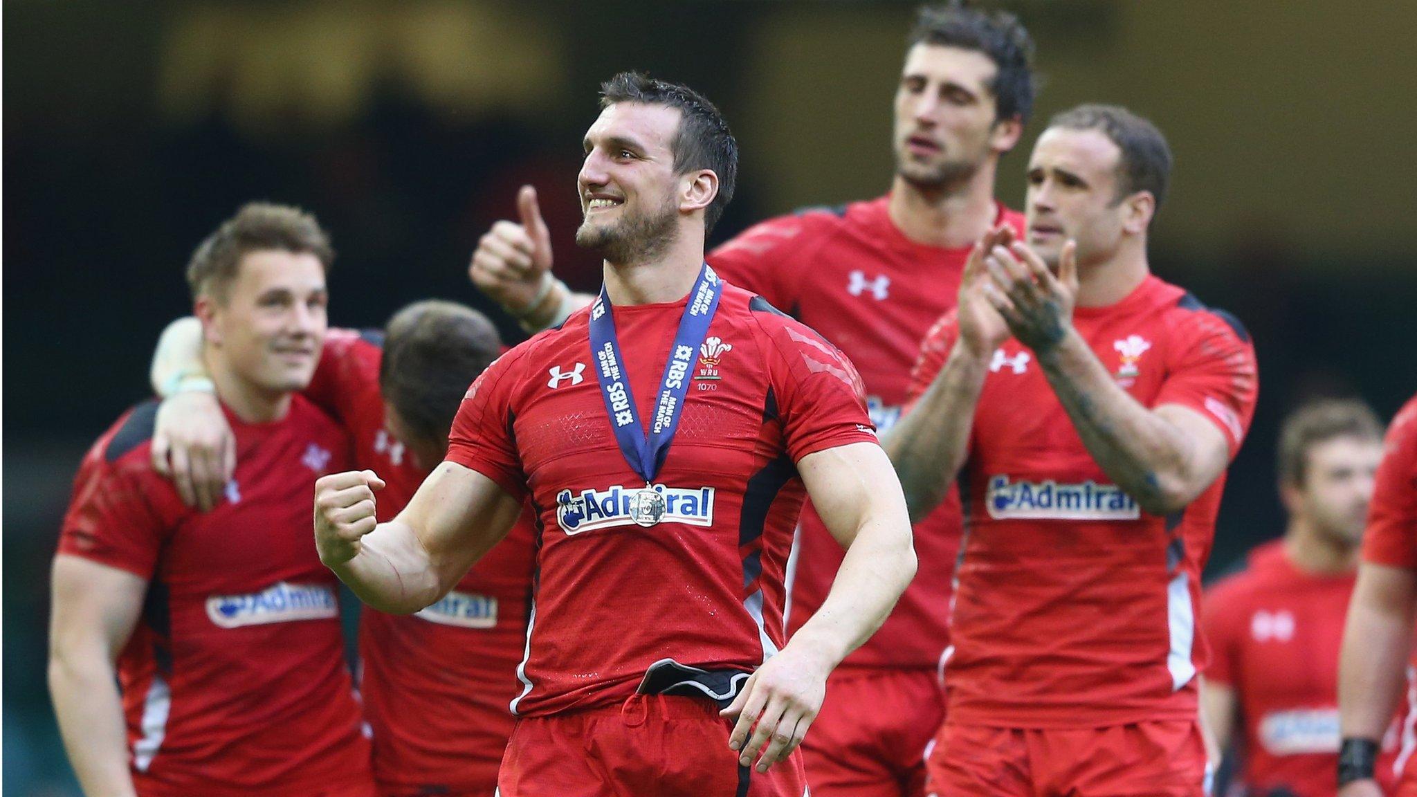 Wales celebrate winning 23-16 against Ireland in the Six Nations at the at The Millennium Stadium