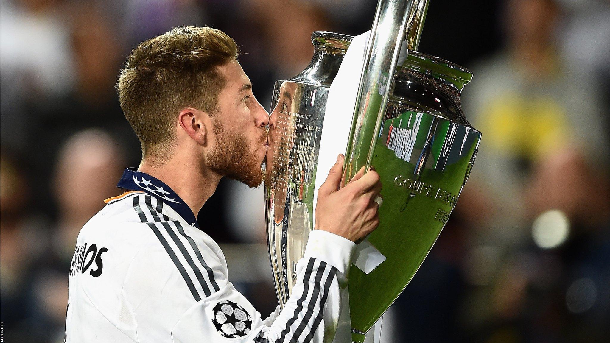 Real Madrid defender Sergio Ramos with the Champions League trophy