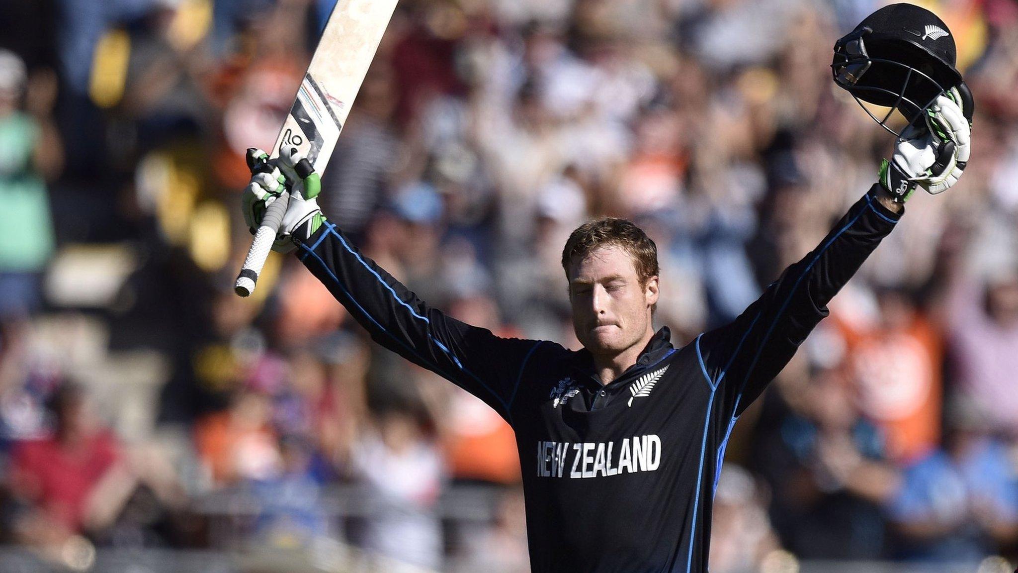 Martin Guptill celebrates his century