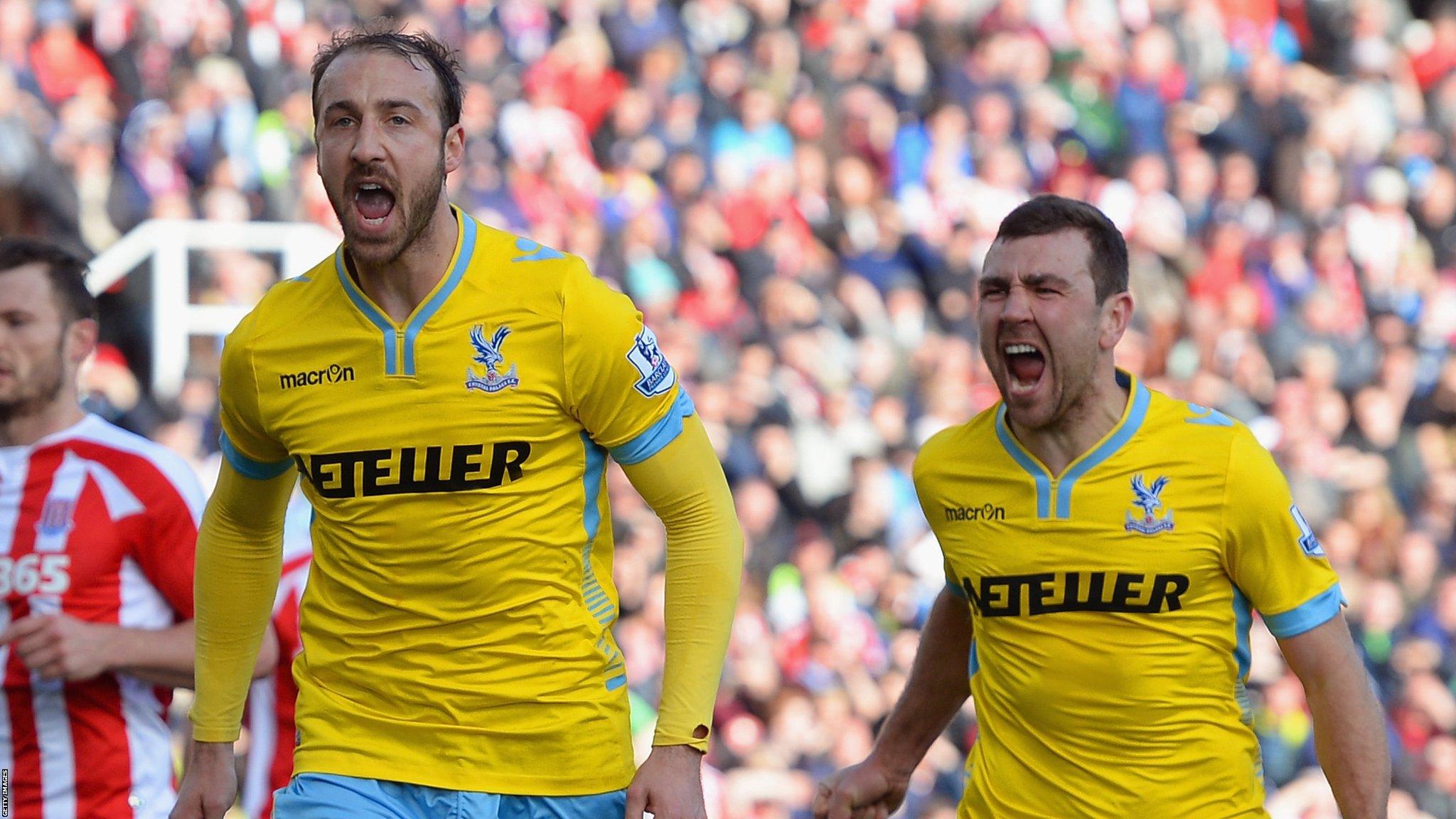 Glenn Murray and James McArthur celebrate for Crystal Palace