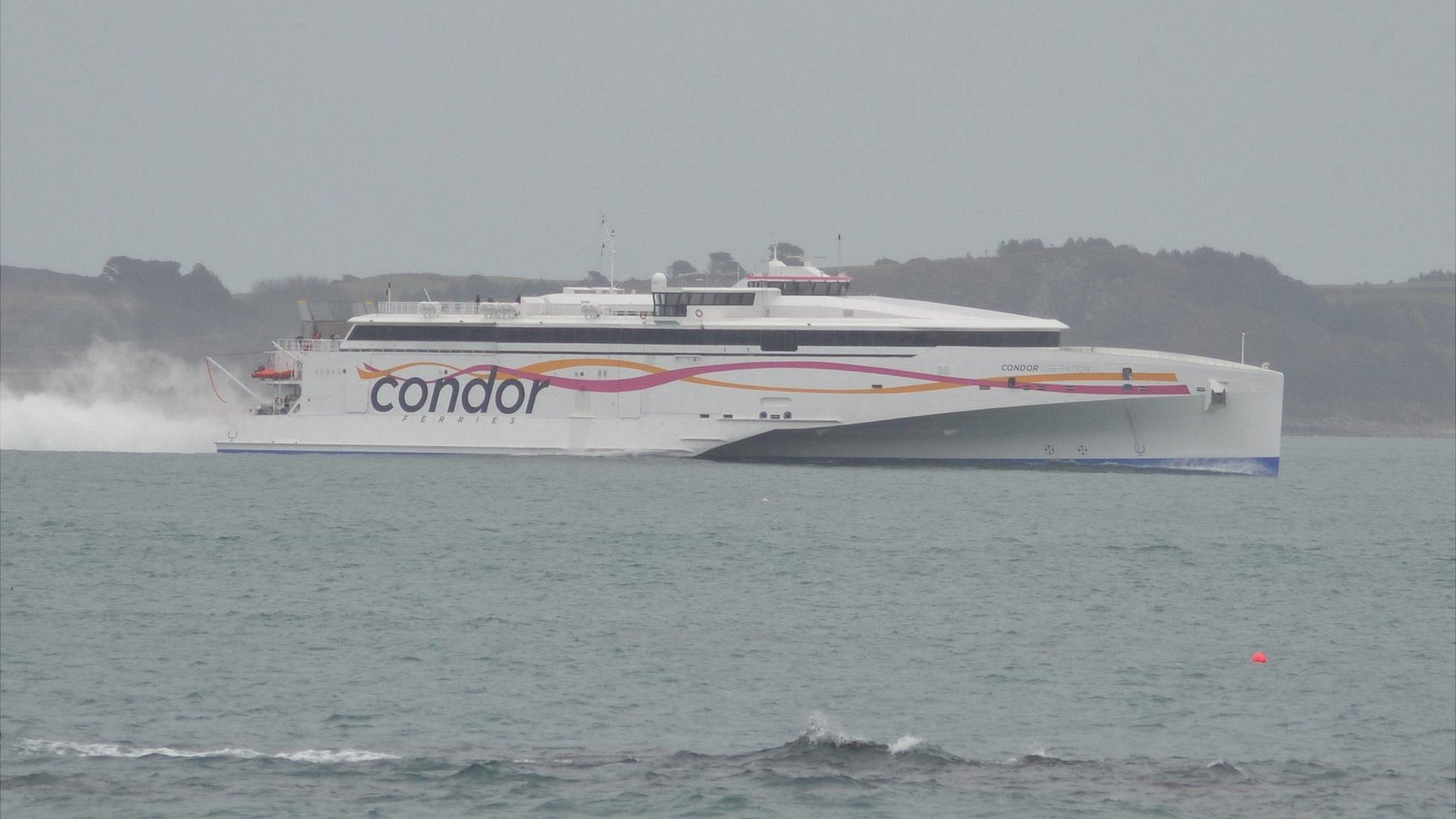 Condor Liberation passing Herm on its way to St Peter Port Harbour, Guernsey, from Poole on its maiden voyage