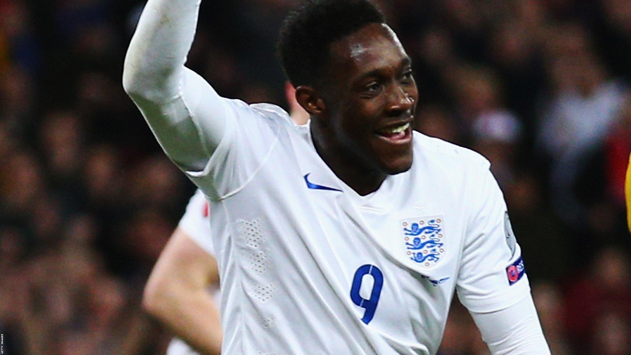 Danny Welbeck celebrates scoring for England against Lithuania