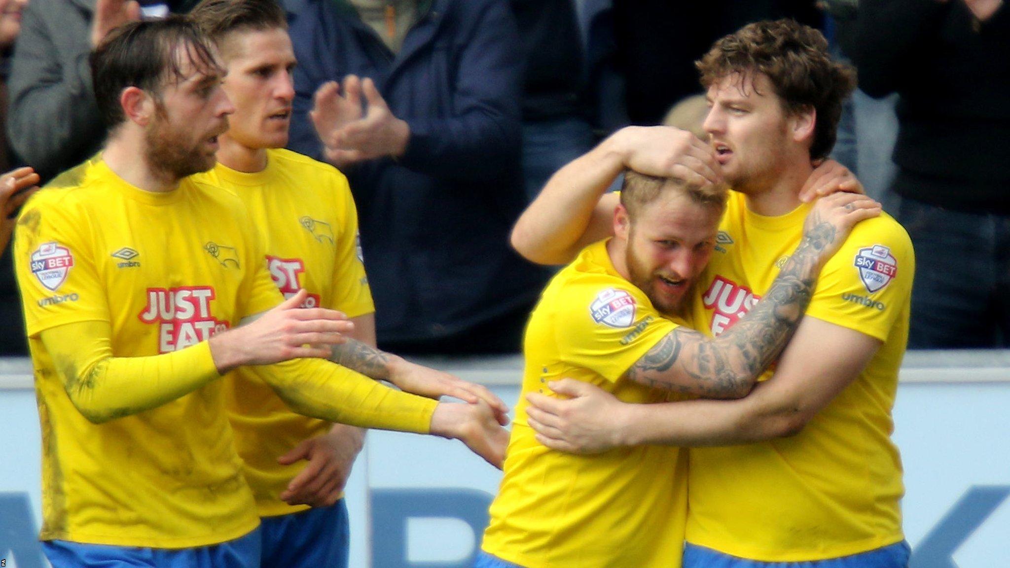 Chris Martin celebrates scoring for Derby