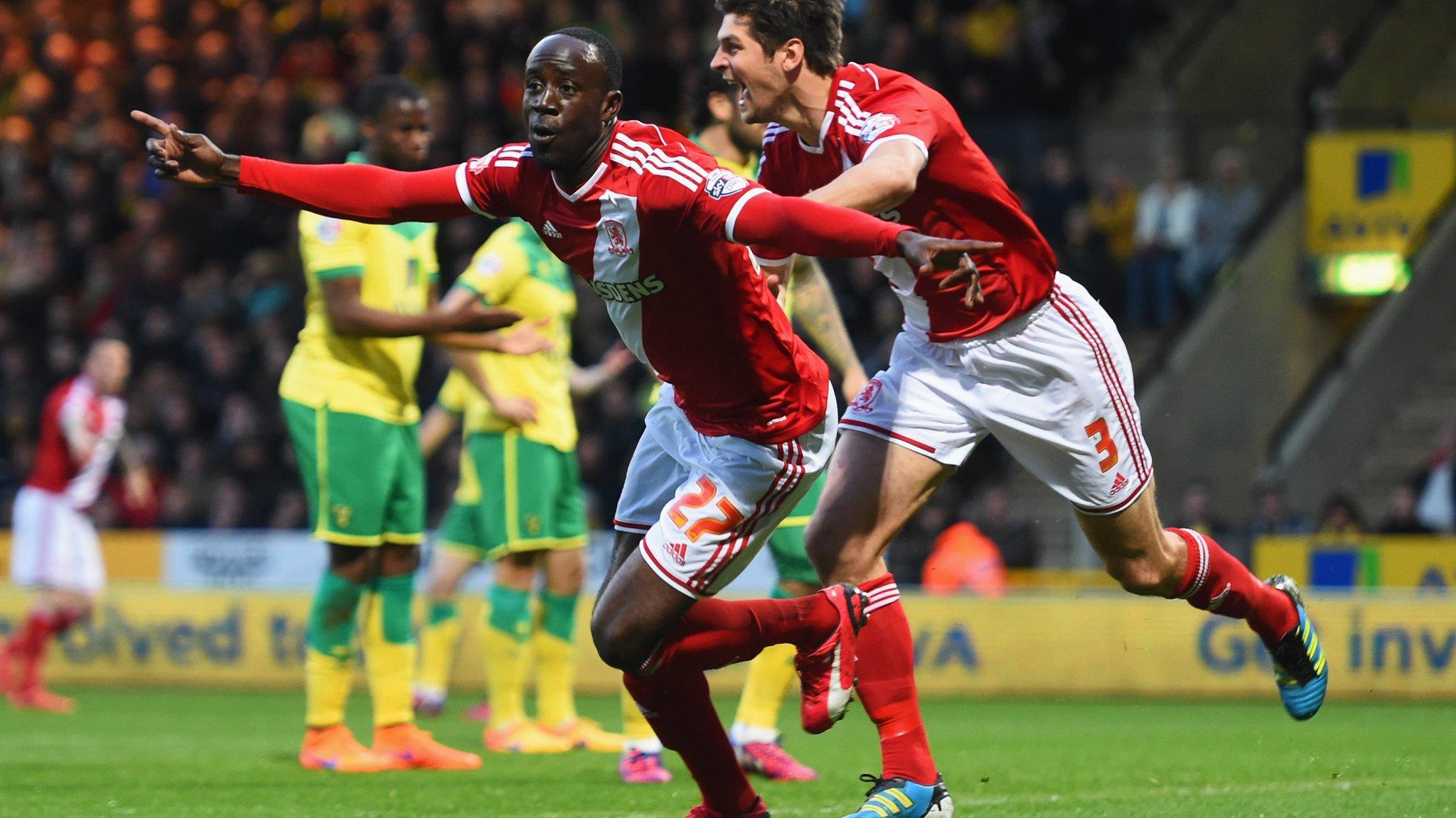 Albert Adomah celebrates