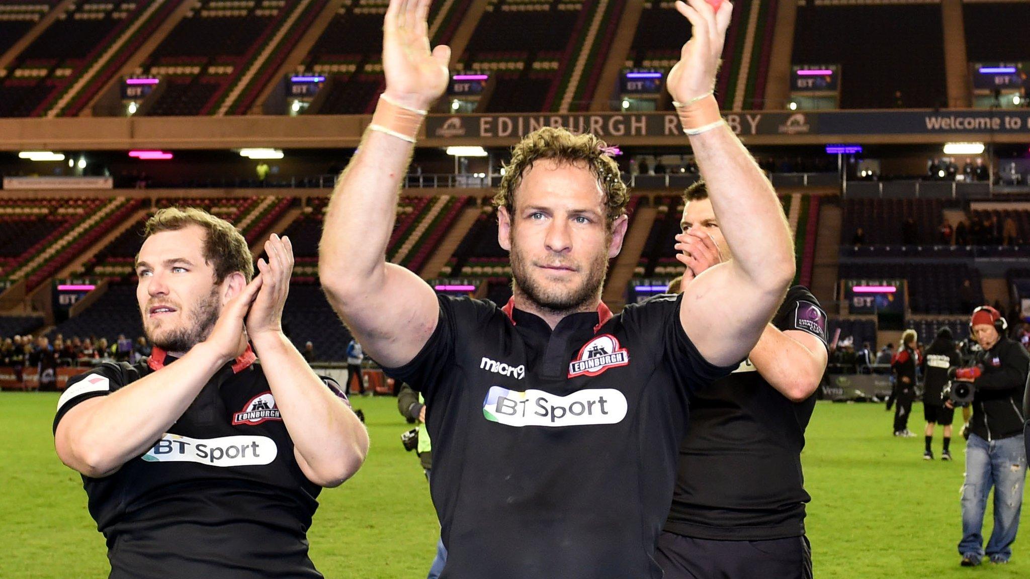 Andries Strauss applauds the home support after Edinburgh progress to the European Challenge Cup final