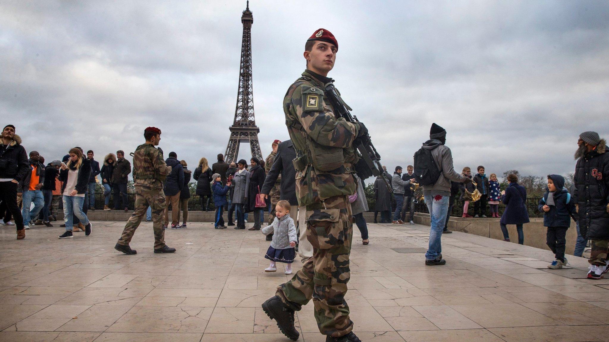 2014 file photo of French soldier on patrol in Paris