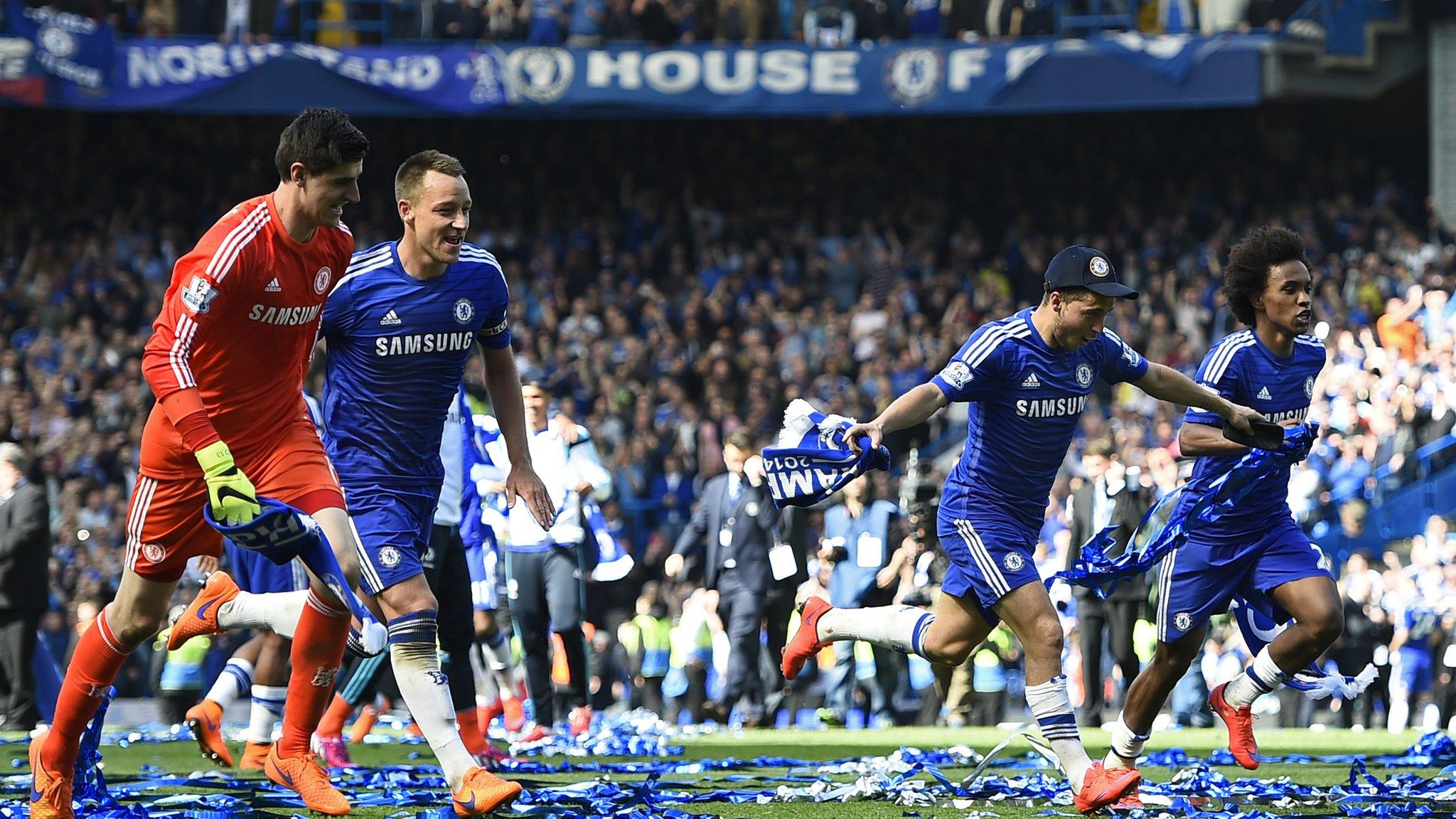 Chelsea celebrate after winning the league