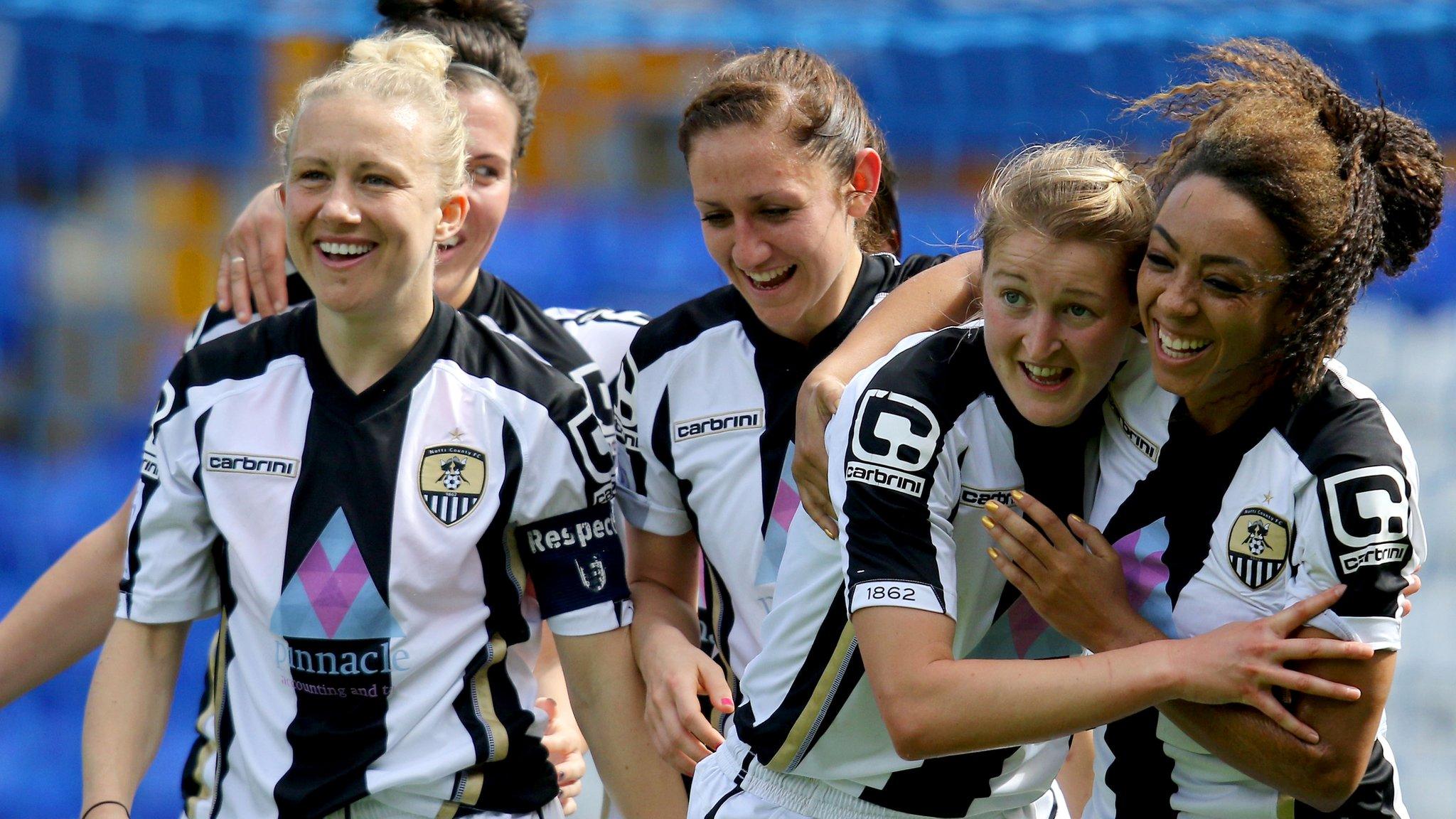 Notts County Ladies celebrate their second FA Women's Cup semi-final goal against Everton