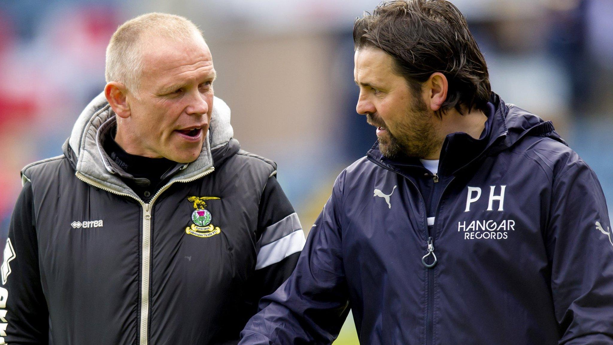 Inverness manager John Hughes with Dundee's Paul Hartley (right)