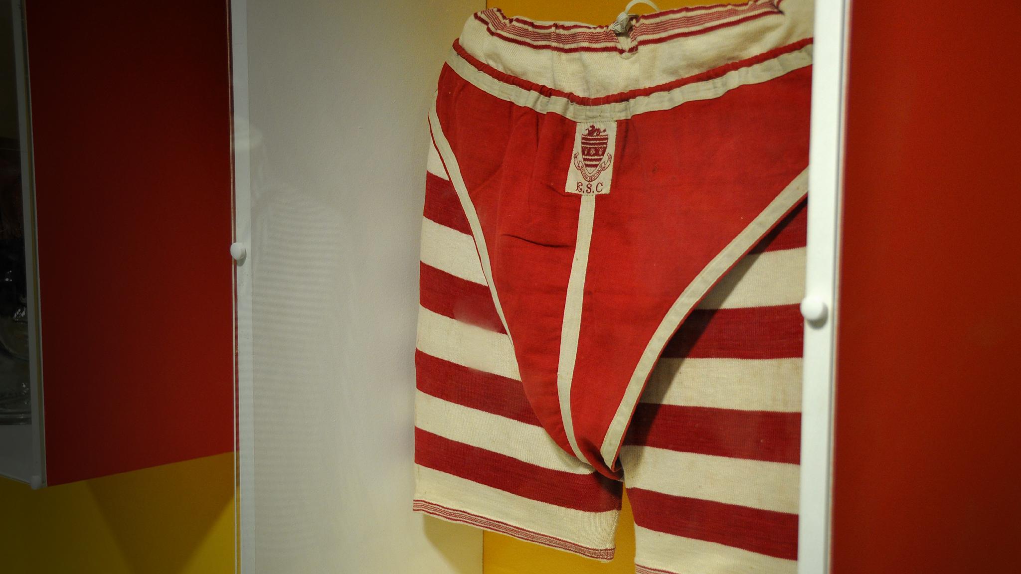 Men's bathing shorts and matching 'athletes' over the top, 1880-1900