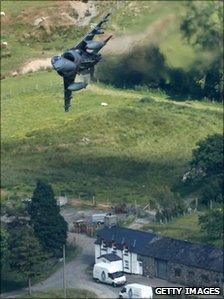 A Harrier jet in the Dinas Pass