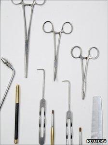 Post mortem tools said to have been used to embalm and prepare Elvis Presley's body in 1977