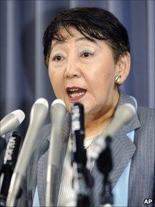 Keiko Chiba speaks at the Justice Ministry on 28 July 2010