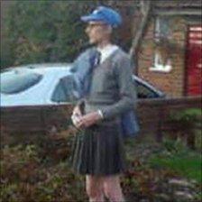 Peter Trigger dressed as a schoolgirl