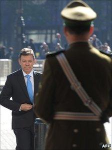 Colombian President-elect Juan Manuel Santos on a visit to Chile on 26 July