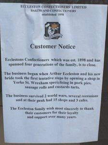 A notice in an Ecclestons shop in Wrexham, explaining that the business is to close