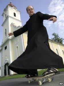 Zoltan Lendvai in front of his church in Gaborjanhaza, Hungary