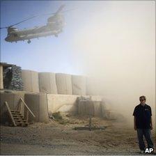 A US contractor guards an outpost