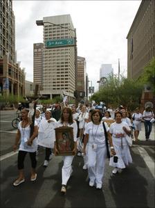 Hispanic voters protest against a strict Arizona immigration law