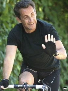 Nicolas Sarkozy cycles during his holidays at Domaine du Cap Negre, south east France