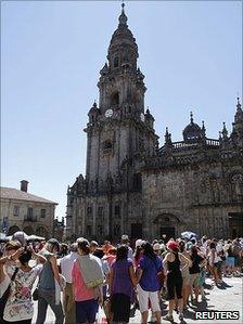 Pilgrims at Santiago de Compostela Cathedral, Spain