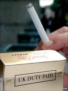 A packet of cigarettes with the duty paid mark