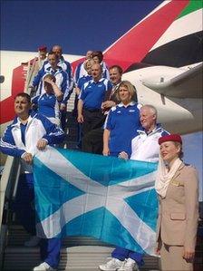 Athletes board flight to Delhi. Pic by Frank Smith