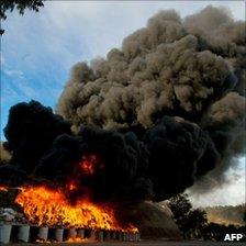 Marijuana burning, part of a haul of 134 tonnes, Tijuana, Mexico, 20 October