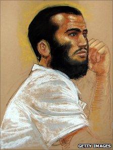 Omar Khadr, shown in a courtroom at Guantanamo Bay