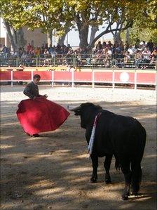 A bullfight in Manduel, southern France