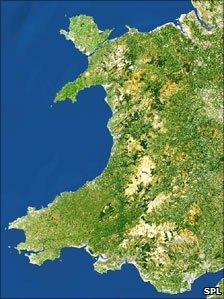 Satellite map of Wales (generic)