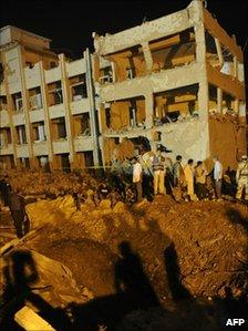 The damaged CID complex in Karachi, Pakistan