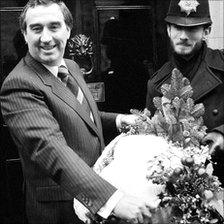 Bernard Matthews holding a 30lb turkey outside No 10 Downing Street in 1979