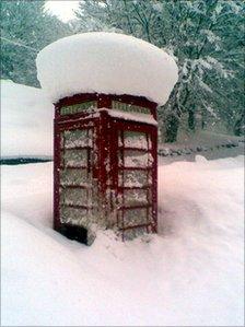 Phonebox in snow at Crathie