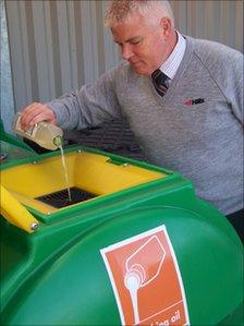 Man pouring oil into a tank