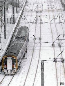 Train in snow at Edinburgh