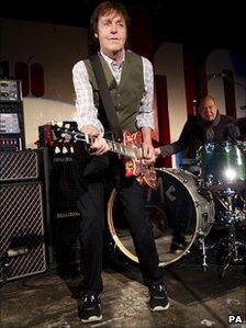 Sir Paul McCartney on stage at the 100 Club