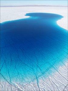 A melt lake on the ice sheet