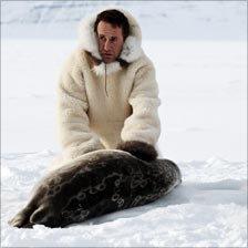Bruce Parry and a shot seal in far north of Greenland