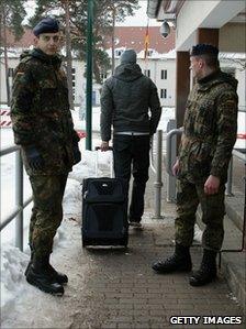 A new recruit arrives at Julius Leber barracks in Berlin, Germany (3 Jan 2011)