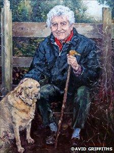 Painting of Rhodri Morgan and his dog