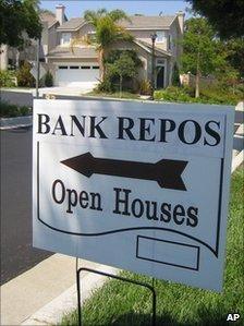Sign advertising a bank-repossessed home for sale in San Clemente, California