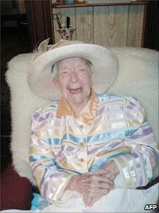 Eunice Sanborn at her home in April, at age 114 or 115