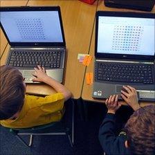 Children using school computers generic