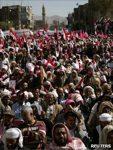 Opposition supporters attend an anti-government rally in Sanaa 27/01