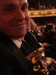 Paul Franklin with his Bafta at the Royal Opera House