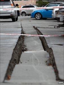 Large crack in a road in Christchurch (25 February 2011)